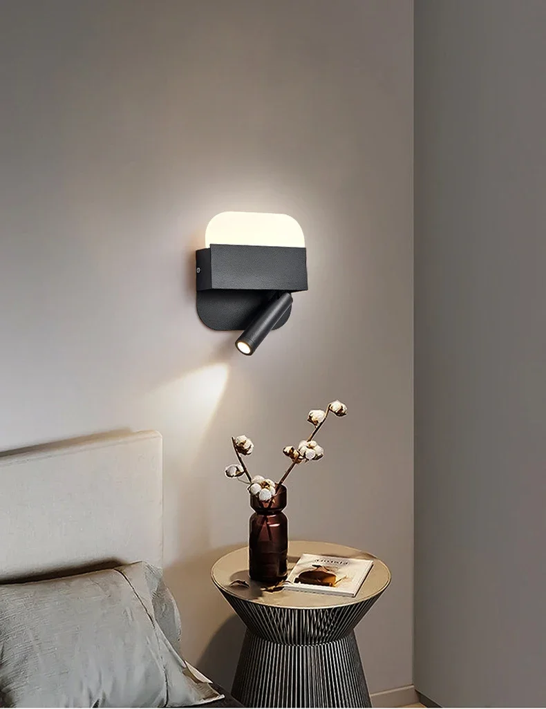 Modern Minimalist Led Wall Lamp USB Charging Indoor Bedroom Lamp Hotel Bedside Reading Lamp Wall Lights Sconce Switch AC 90~240V