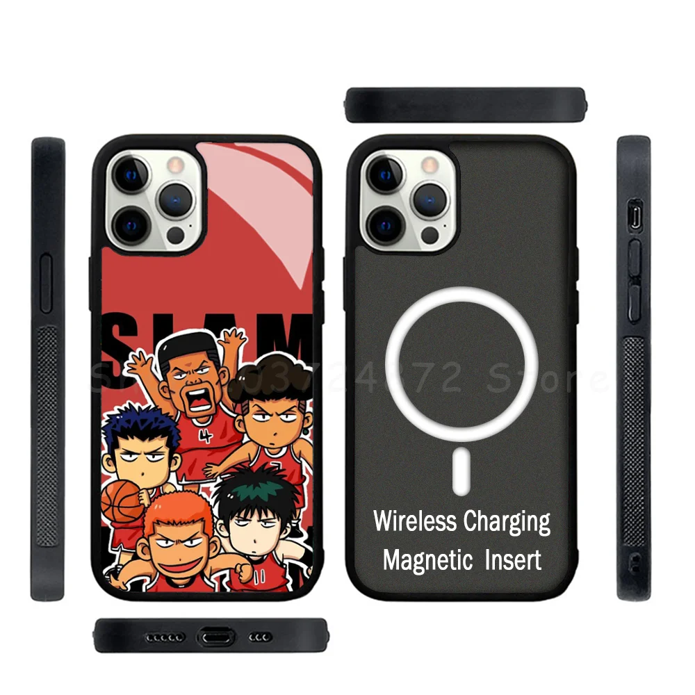 Anime SLAM DUNK Phone Case Strong Magnetic For IPhone 15 14 13 Pro Max Alex Mirror For Magsafe Wireless Charging Cover