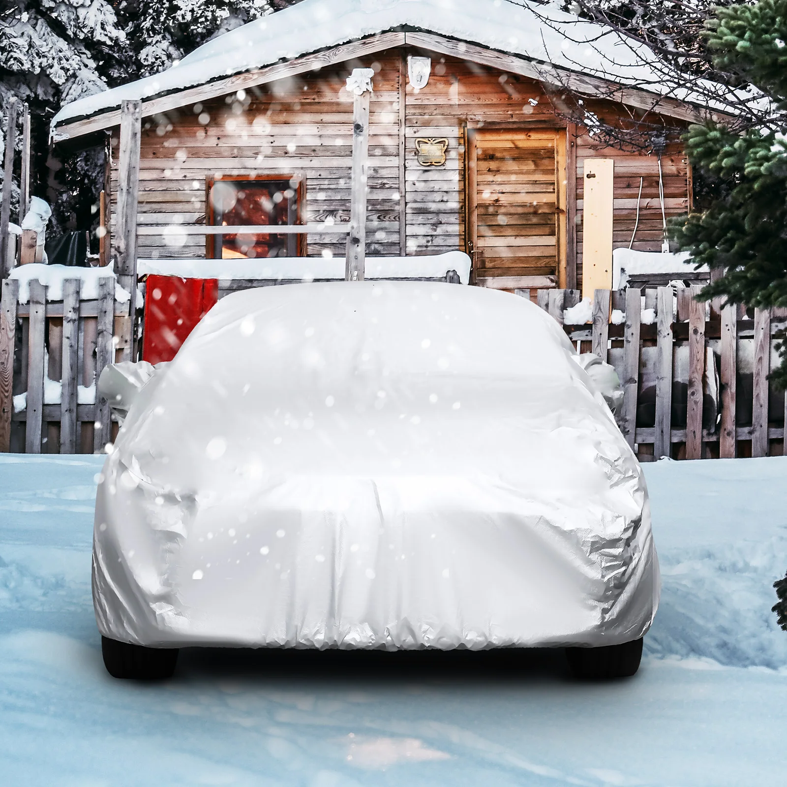 

Universal Car Cover Xl Size 170T Silver Fabric All Season Outdoor Indoor Use Protects from Sun Rain Snow Dust Scratch