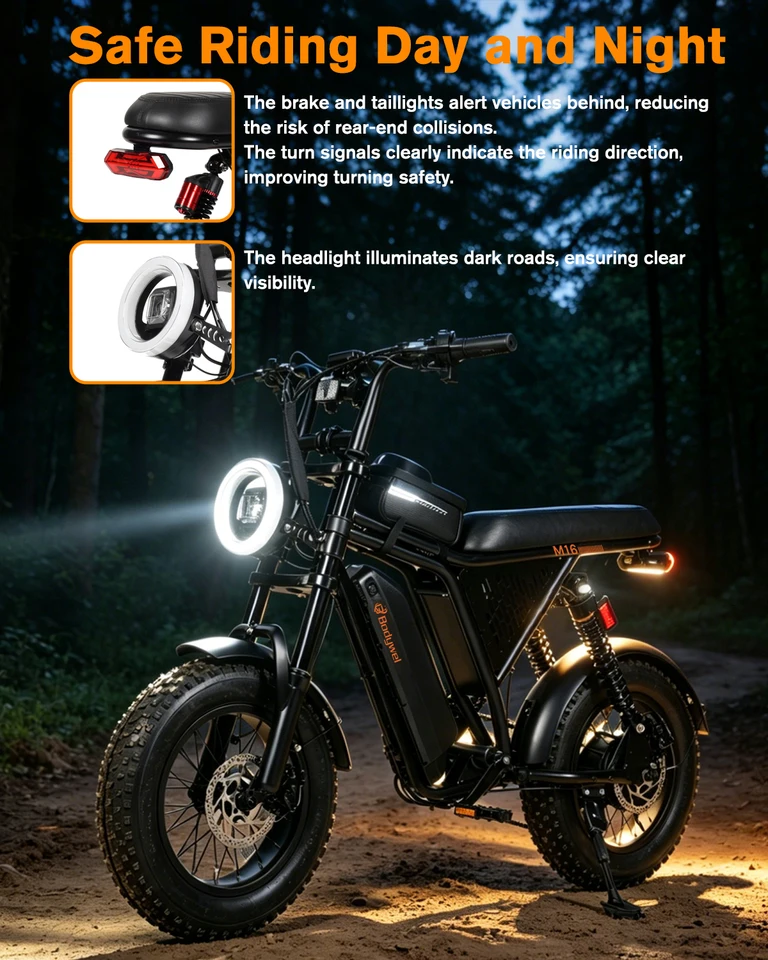 Bodywel M16PRO 16" Electric Bike for Adults/Teens, Peak 1500W48V 15.6Ah Battery,Off-Road Motorcycle Full Suspension Fat Tire All-Terrain ebike US stock image 7