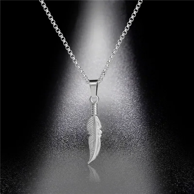 Stainless Steel Necklaces Long Feathers Hip Hop Pendant Chain Choker Charm Fashion Necklace for Men Jewelry Party Friends Gift