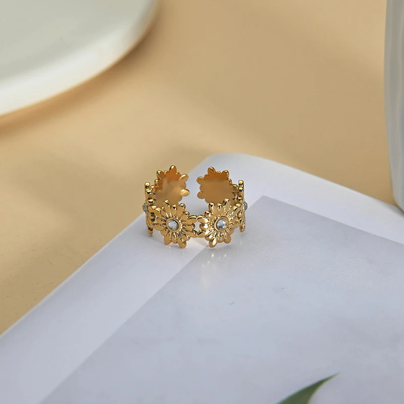 Letdiffery Bohemian French Style Golden Ring Women Vintage Flower Fashion Open Rings Jewelry for Girls Party Valentine Gifts