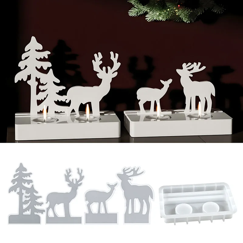 

DIY Christmas Deer Tree Silicone Molds for Gypsum Aromatherapy Candle Ornament Resin Epoxy Mold Home Decor