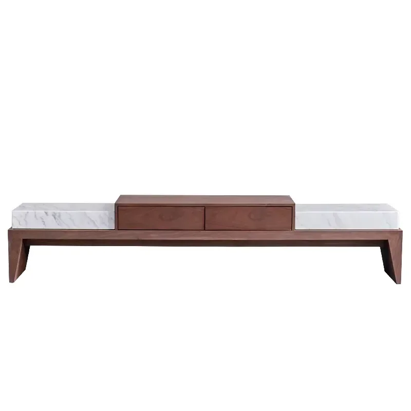Modern Marble Top TV Cabinet Simple Design Wooden Stand for Living Room Home Furniture with Adjustable Feature