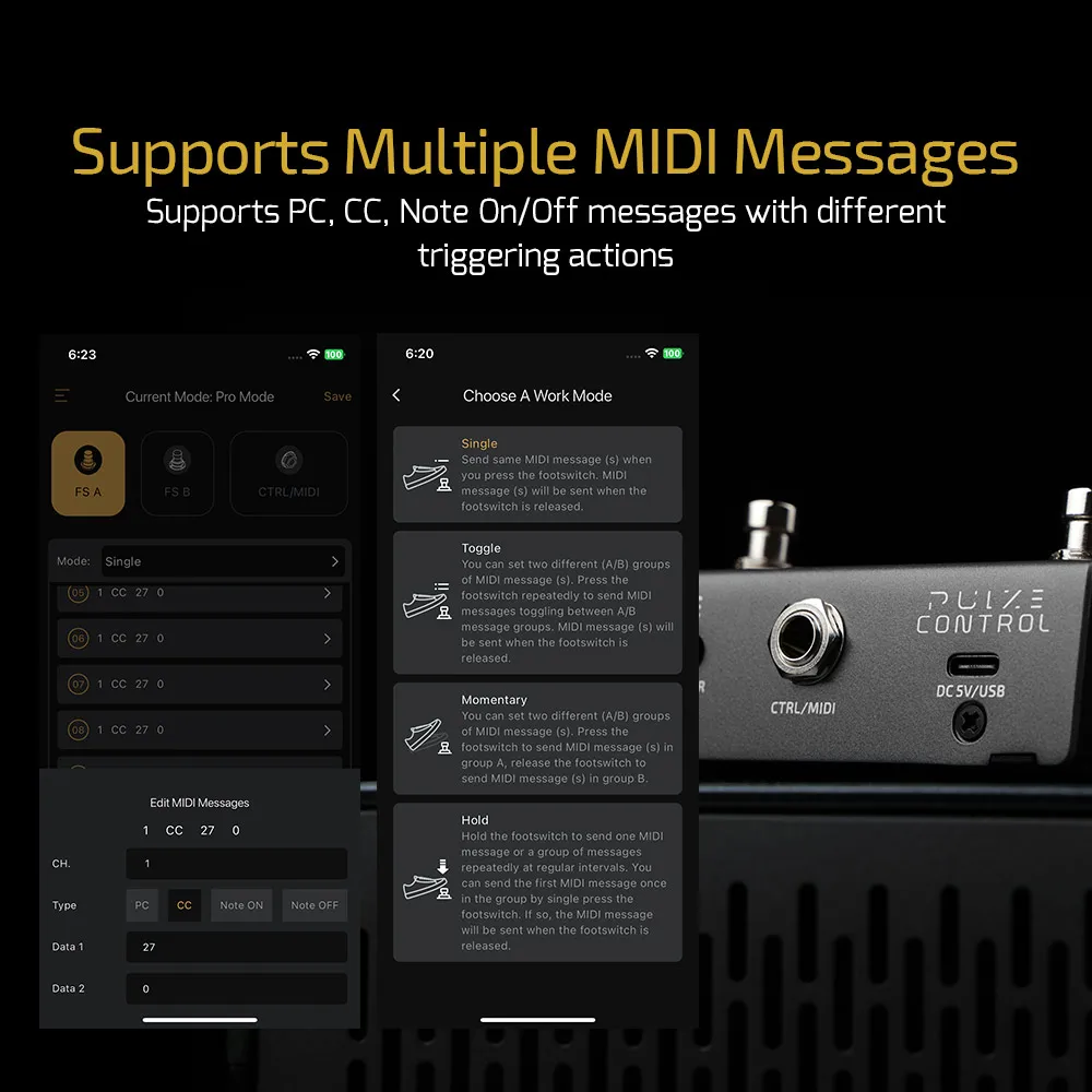 HOTONE Pulze Control Compact intelligent commutateur 2 pieds contrôleur MIDI sans fil pédale de guitare batterie intégrée EC-2