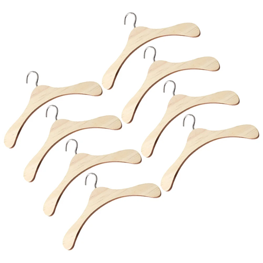 8 Pcs Clothing Furniture Accessories Clothes Racks Dollhouse Manger Wooden Hangers