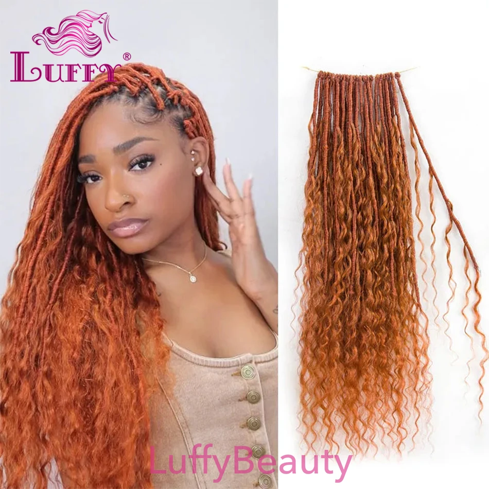 Crochet Boho Locs With Human Hair Curls 350 Solid Ginger Pre Looped Deep Wave Boho Locs Hair Extensions For Women