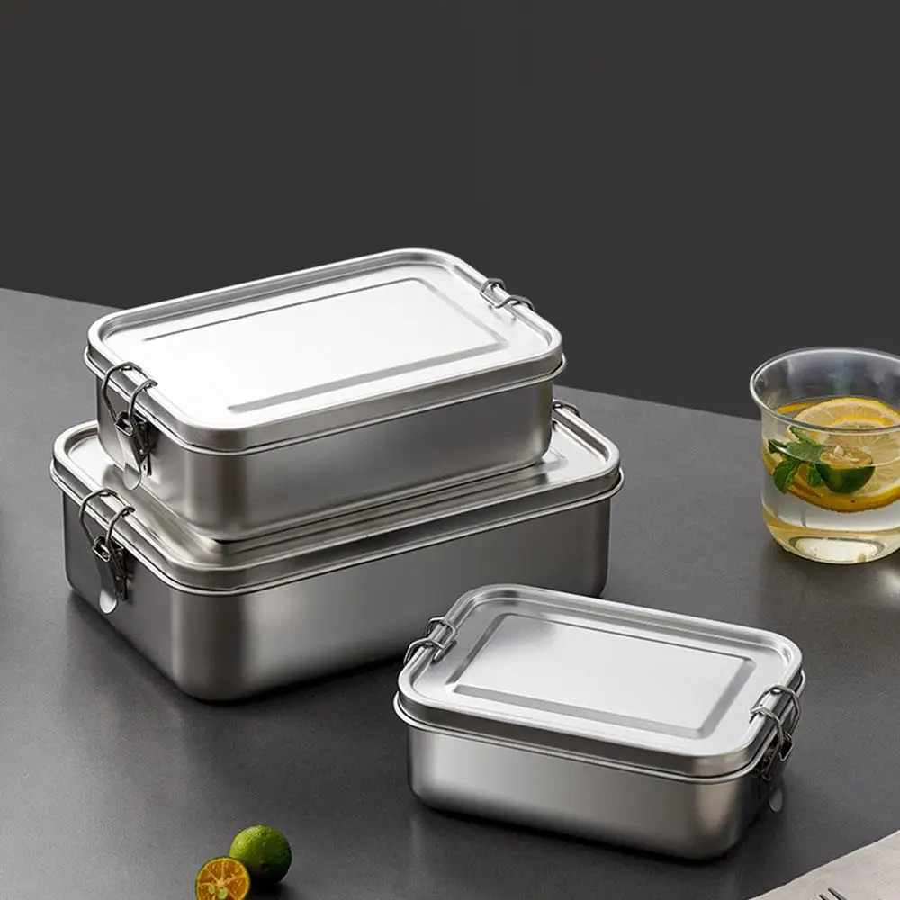 

1200/2400ml Bento Box Stainless Steel Lunch Box Locking Clasp Food Storage Container With Partition Kitchen Accessories