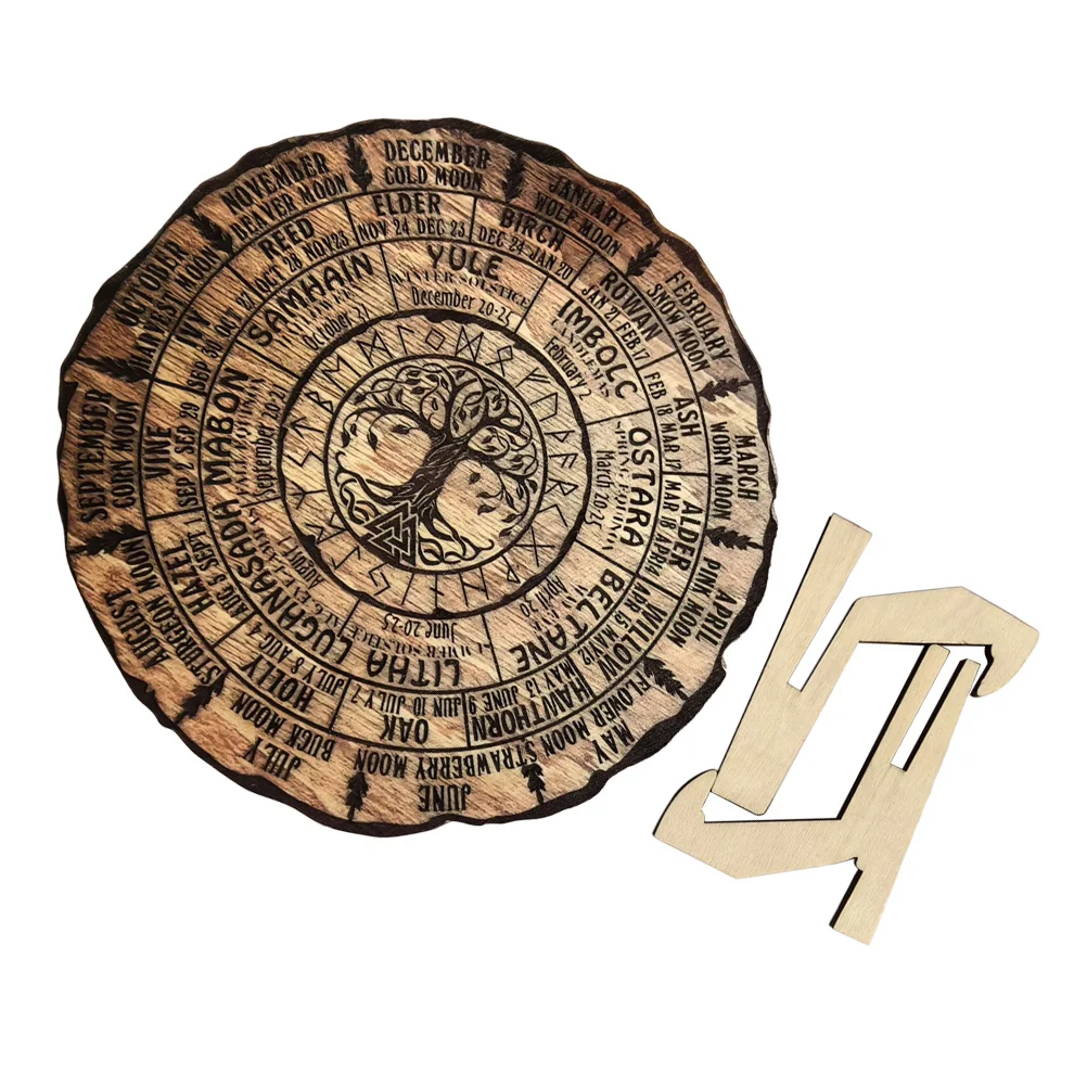 

Wooden Calendar Table Perpetual Wheel of The Year Boxwood Tree Calendars Ornament