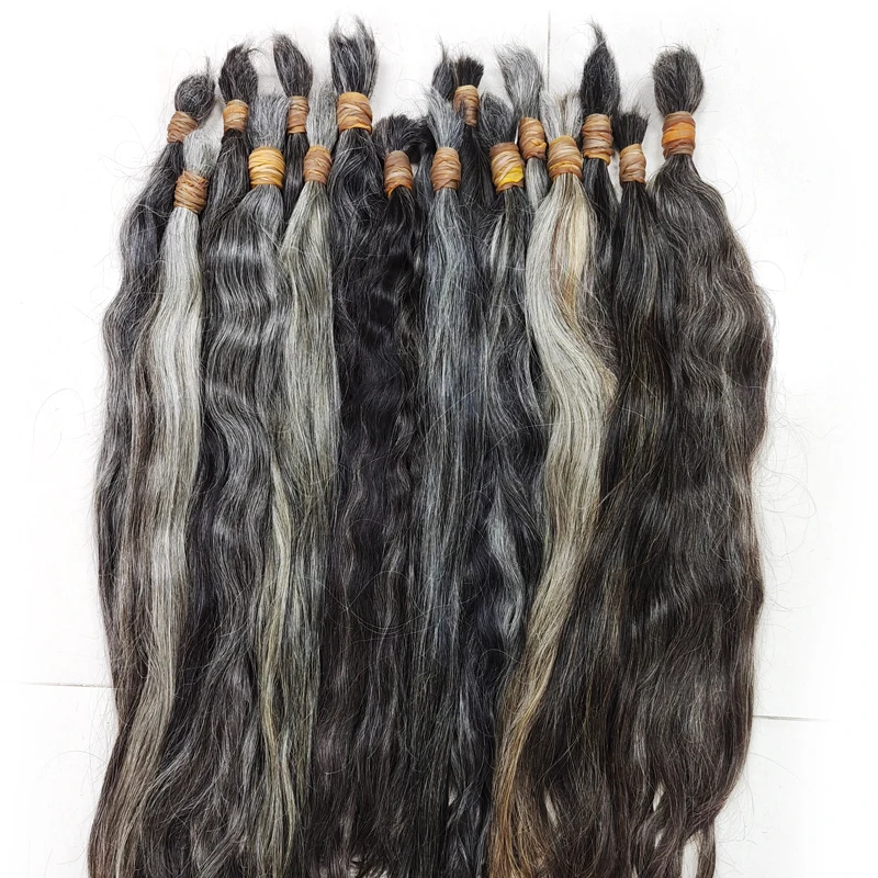 High Quality Straight Gray Hair No Weft Unprocessed Human Hair Extensions Virgin Raw Bulk Hair Weaving For Braiding 12-30 Inches