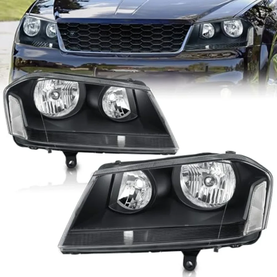 

Headlights Assembly Compatible for 2008-2014 Dodge Avenger Black Housing Clear Reflector Front Headlamp Driver and Passenger Si