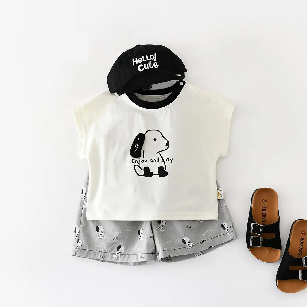 2026 Summer New Baby Short Sleeve Clothes Set Infant Girl Cartoon T Shirts + Shorts 2pcs Suit Cute Dog Print Toddler Outfits