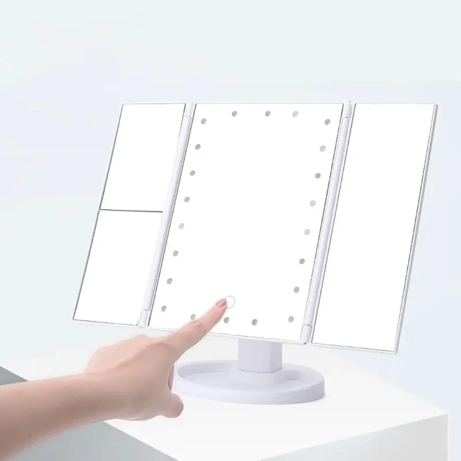 

Lighted Portable Makeup Mirror with 22 Touch Screen LED Lights - Adjustable Brightness Vanity Mirror with 3 Folding Makeup Tools