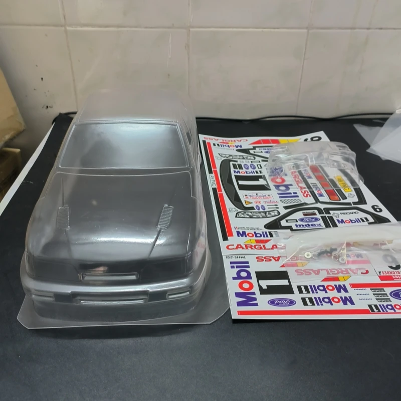 TM115 1/10 Mini Ford Sapphire Clear Body W/Spoiler + Light Buckle/Mirror, RC Rally Car shell, 225mm Chassis, Tamiya M-Chassis