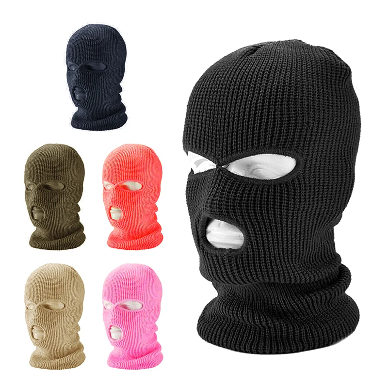 Motorcycle Windproof Full Face Knit Hats Ski Mask Men Warm Wool Balaclava Winter Hats Knitted 3 Holes Ski Mask