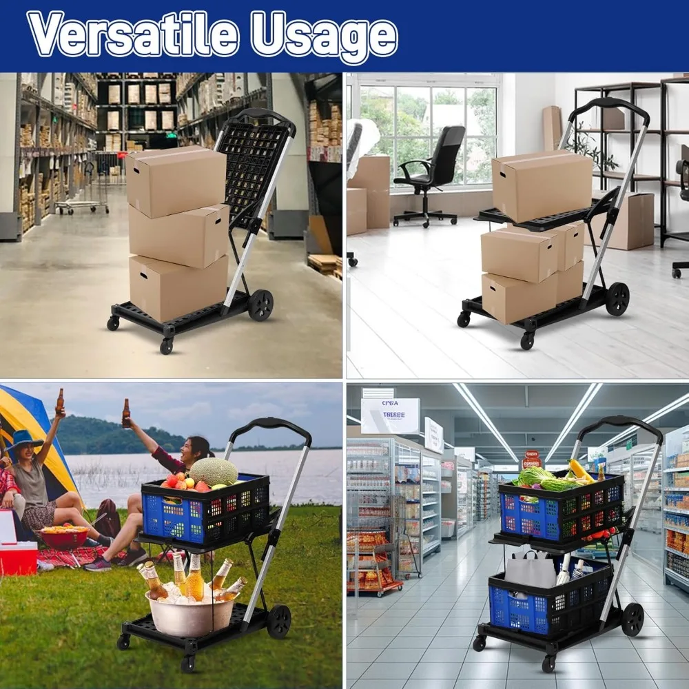 عربة تسوق متعددة الأغراض قابلة للطي بطبقتين مع عجلات لتسوق البقالة واستخدام المطبخ وأسواق المزارعين #4