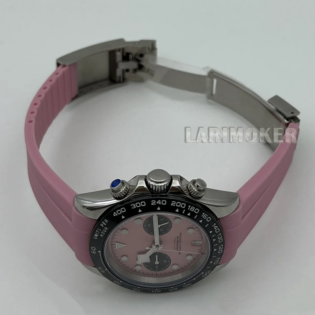 39 мм кварцевый хронограф VK64, сапфировое стекло, черный, белый, розовый, резиновый ремешок, снежинка, стрелки C3, зеленый, светящийся, часы 6 часов, дата