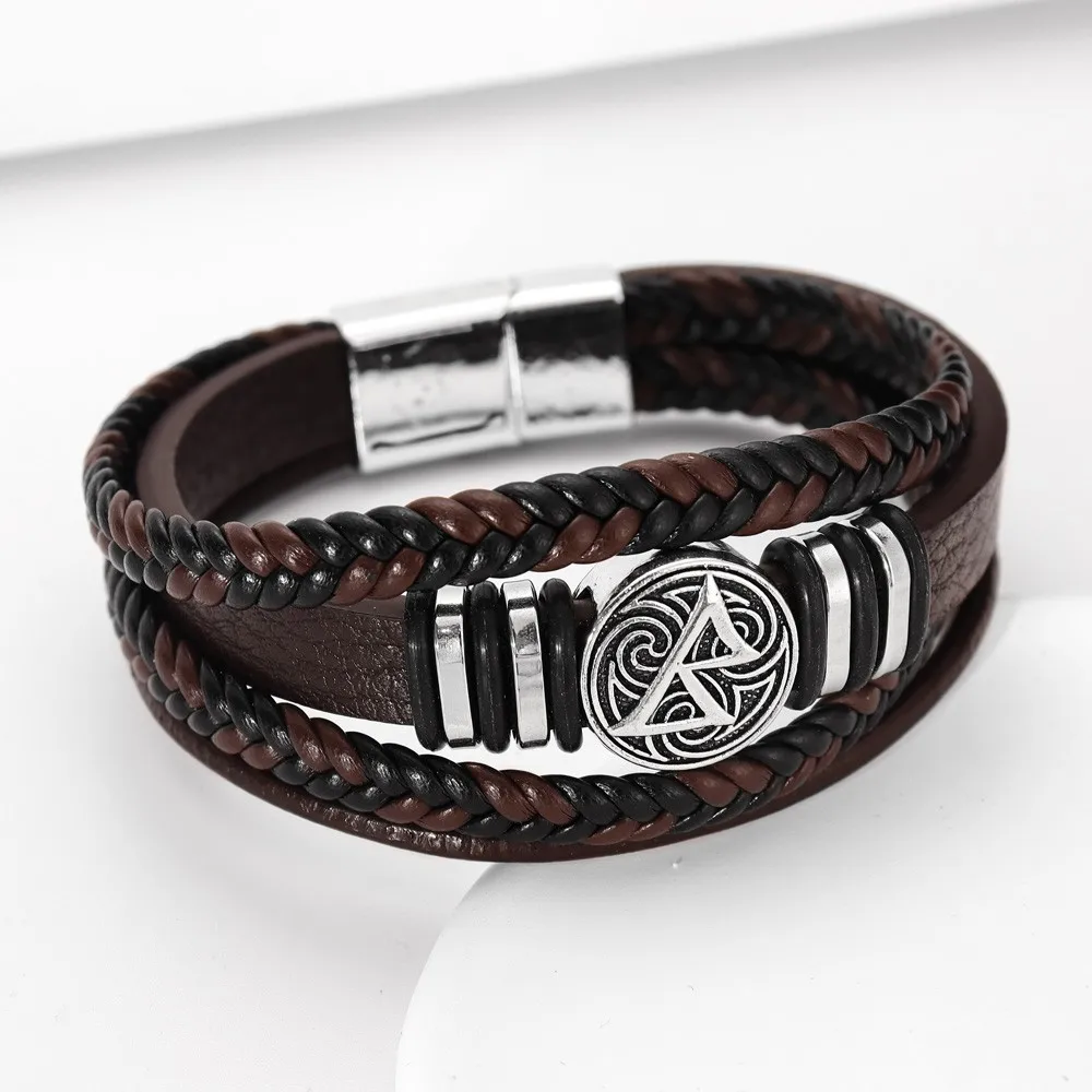 Trend Nordic Rune Odin Magic Leather Bracelet Charm Men\'s Bracelet New Fashion Hip Hop Punk Jewelry Accessories Gift Wholesale