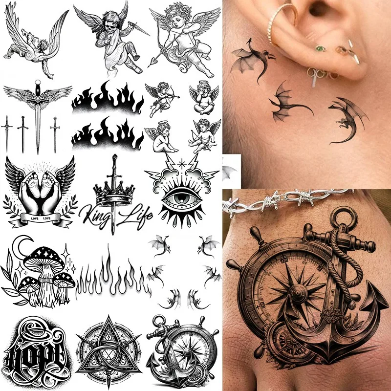 Angel Spear Totem Decal, Back-of-hand Body Slip, Delicate Mythic Outline Print, Temporary Skin Adornment, Slim Decorative