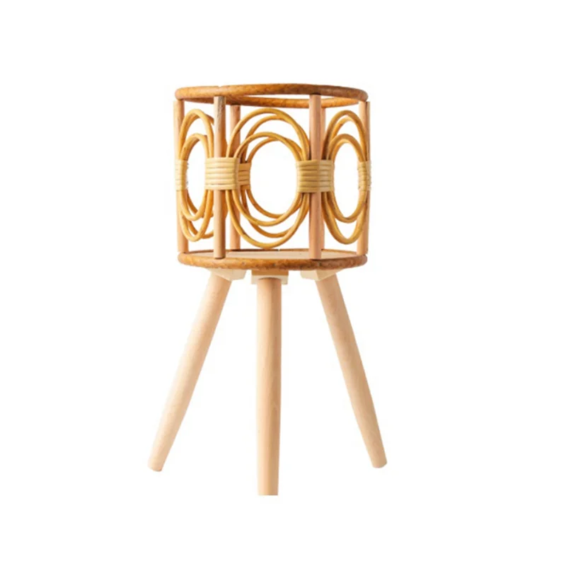ABNL-soporte para plantas de interior de ratán, soporte para maceta de flores tejidas de paja, taburete con patas, cestas para macetas de suelo, estante para plantas de madera A Du