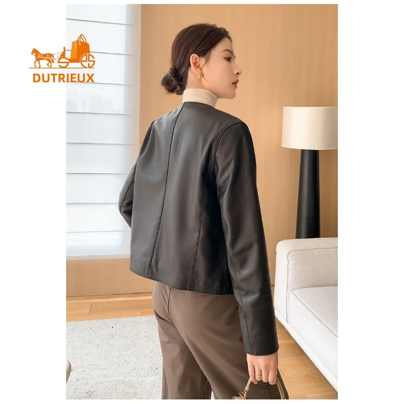 2025 New Autumn Women's Short Handmade Leather Jacket, Fashion and Elegant 100% Real Sheepskin Slim Coat for Women