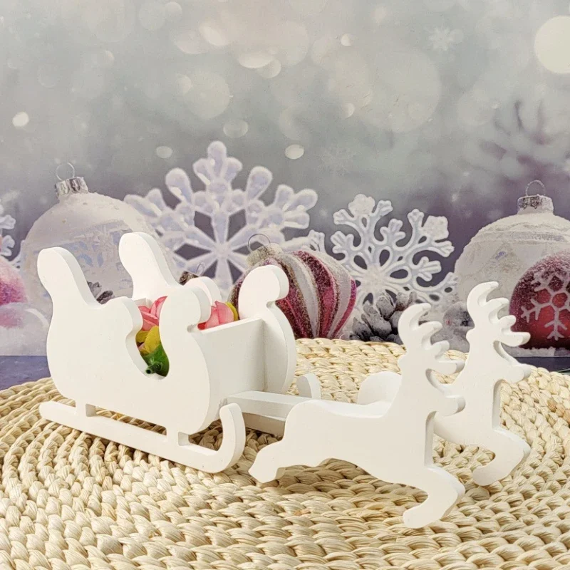 Elk Pull Christmas Sled Plugin Decoration Silicone Mould Pouring Cement Concrete Gypsum Silicone Mold Elk Ornament Plaster Mold