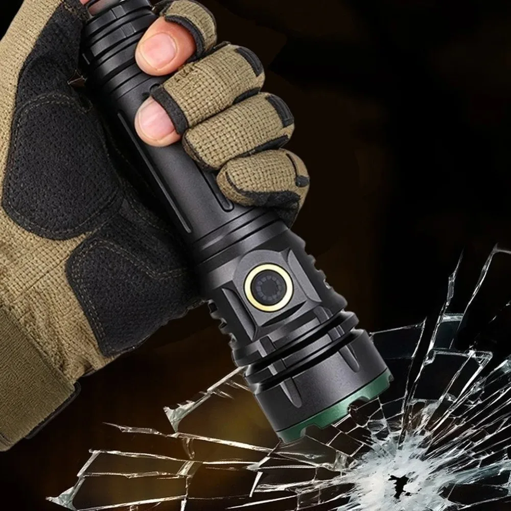 Linterna LED Súper Brillante de 2000LM, Linterna Recargable de Largo Alcance, Lámpara Táctica de Mano para Acampar al Aire Libre