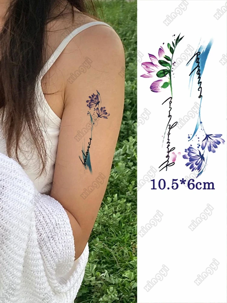 Stiker tato sementara tahan air tato kipas Ukiyoe Jepang untuk pria Sexy seni tubuh bunga Festival tato palsu Lavender untuk wanita