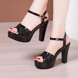 10CM modne Bling Peep Toe damskie na wysokim obcasie letnie buty 2024 damskie buty imprezowe sandały damskie platformie rozmiar 32 33 35 36 37 43