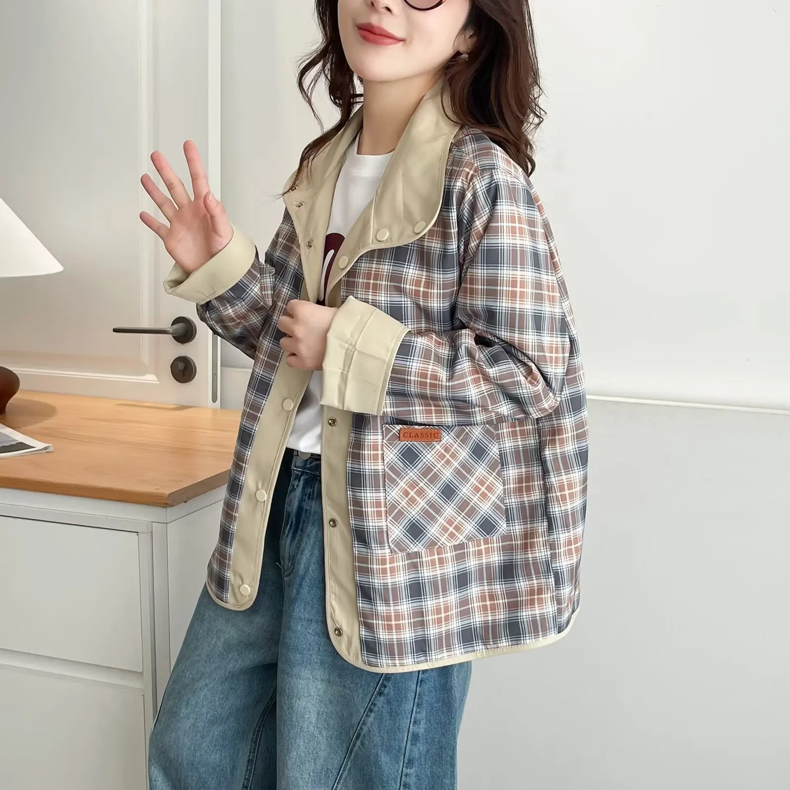 

XXXXL модная женская куртка больших размеров, новая осенняя стильная ветровка, повседневные пальто с обеих сторон