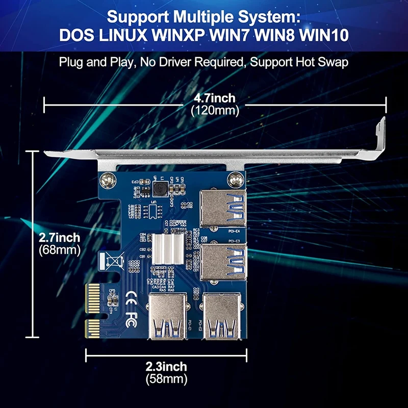 Переходная плата PCIE 1–4 Riser, разветвитель PCIE 1–4 Riser Card, PCIE 1X–4X, переходная плата PCI-E 4 в 1 USB 3.0