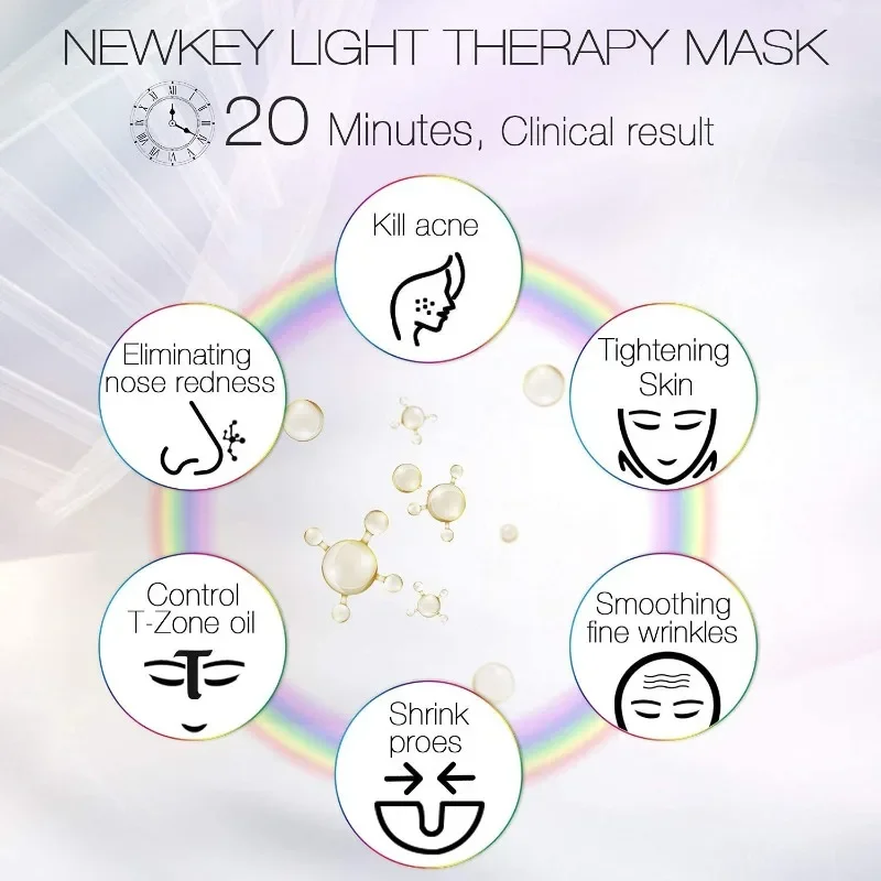 NEWKEY Blue Light Therapy per l'acne, 7 colori LED Face Mask Light Therapy, maschera per terapia della luce rossa blu per l'acne antirughe