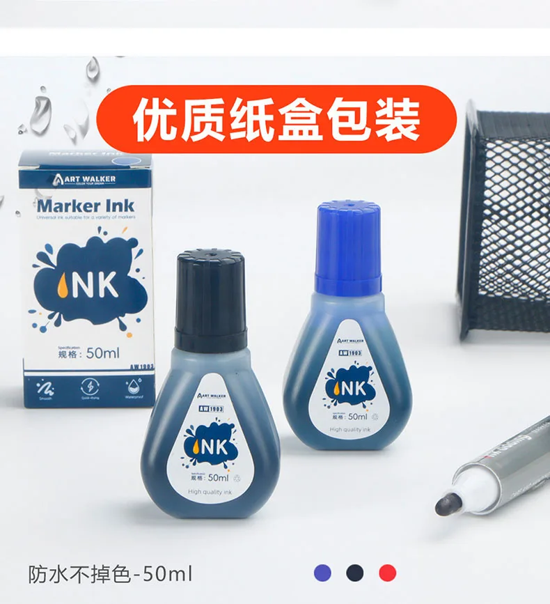 1 Box 50 ml Permanentmarker-Tinte, ölig, schnell trocknend, wasserfest und lichtbeständig, nicht löschbare Marker-Tintennachfüllung, Rot, Blau, Schwarz – Detail 6