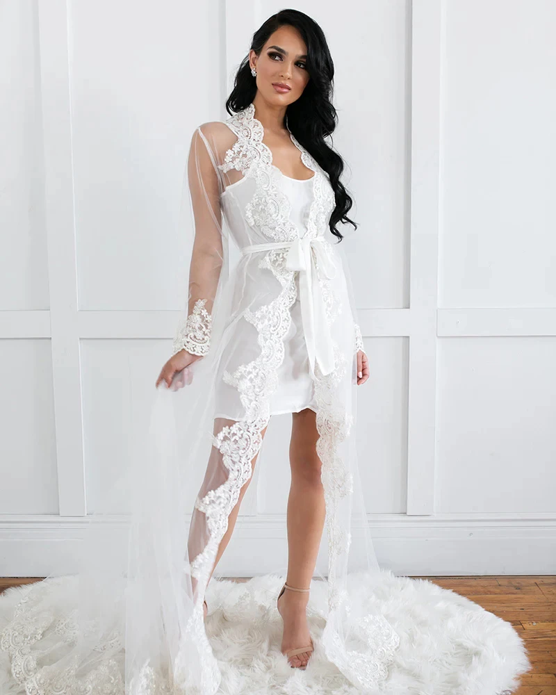 Cswdocy Women Lady Lace Bride Robe And Nightgown Tulle Bridal Gowns Photo shoot Maternity Dressing Gown for Photography 2027