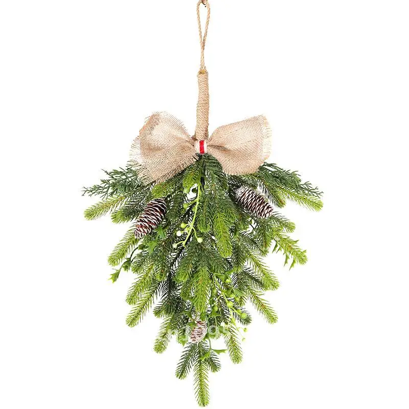 

Christmas wall hanging simulation Christmas tree window door wall hanging wreath rattan half tree wall pendant