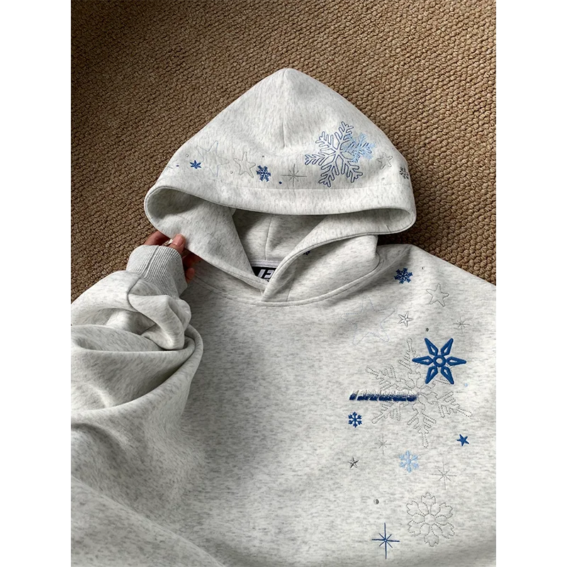 

Women Embroidery Fleece Hooded Pullover Cotton Velvet Oversized Sweatshirts Thick Warm Pullover Men Kangaroo Pouch Sweatshirt