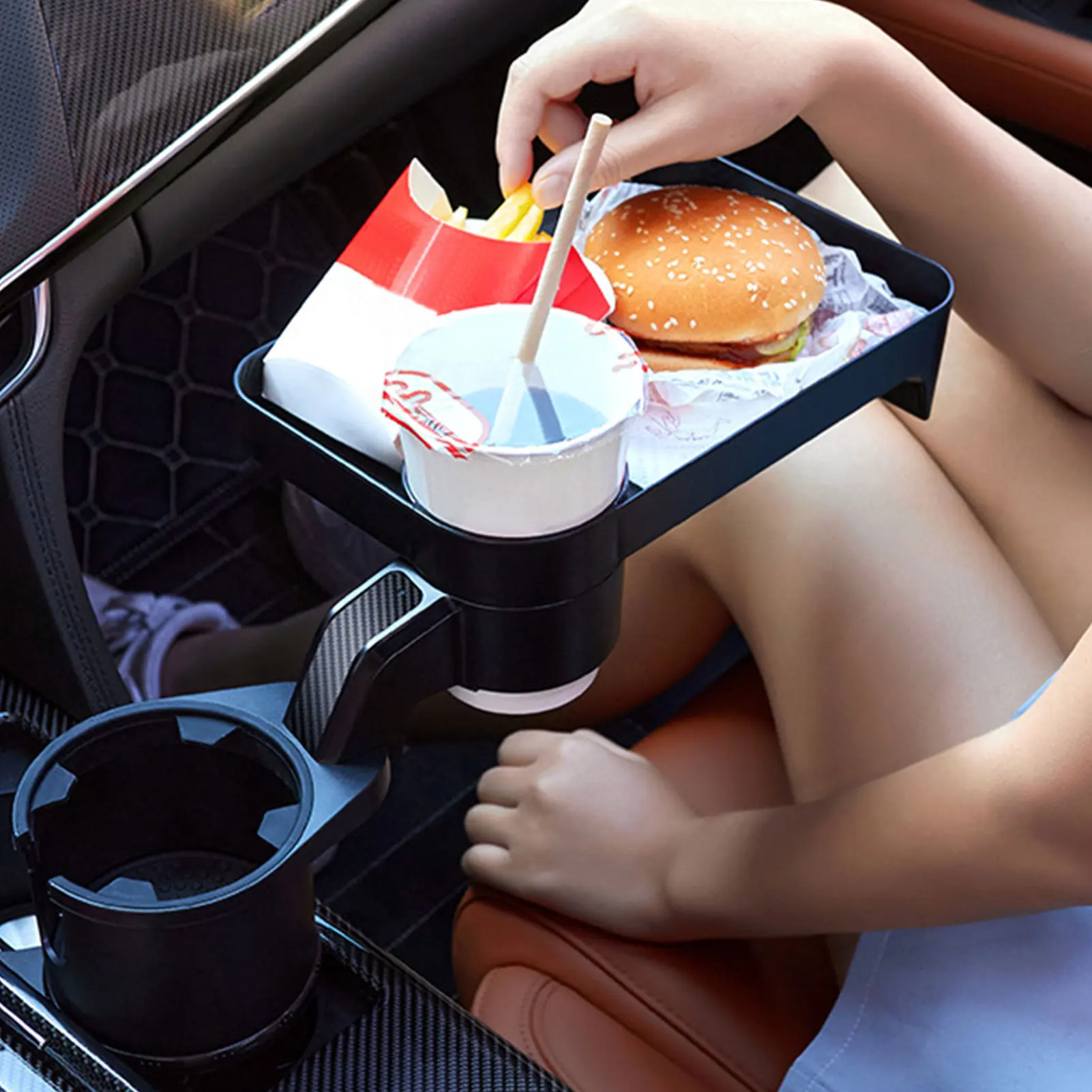 Portable Car Cup Holder Attachable Meal Tray Expanded Table Desk 360 Rotatable Adjustable Car Food Tray Cup Holder