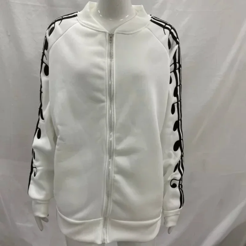 Y2K Gothic style sports cardigan, zipper hoodie, loose, casual, unisex, personalized sweater with musical note, new
