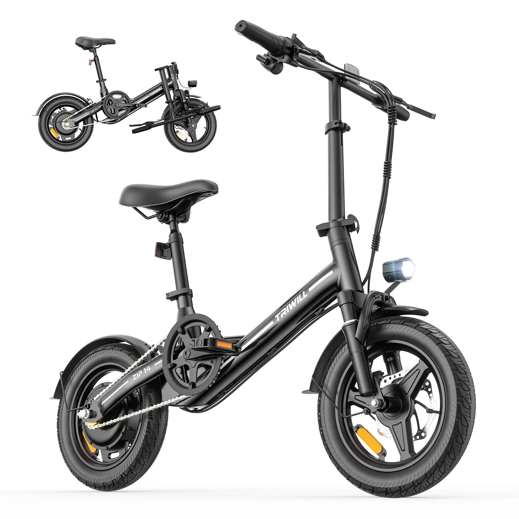 14 Inch Electric Bike Folding City Electric Bicycle 1000W Peak Adult Students Commuter E-Bike Pedelec 350W Motor 7.8Ah Battery Shock Absorbing Fork Mini Ebike Max 27km/h 10-12km Range Suitable Mechanical Disc Brakes Outdoor Camping Black Pink White image 1