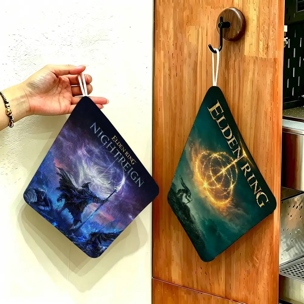 Pop Video E-Elden R-Ring Game Multi-scene Polyester Cotton Towel, Hanging Hand Wiping Cloth for Kitchen Bathroom Hotel