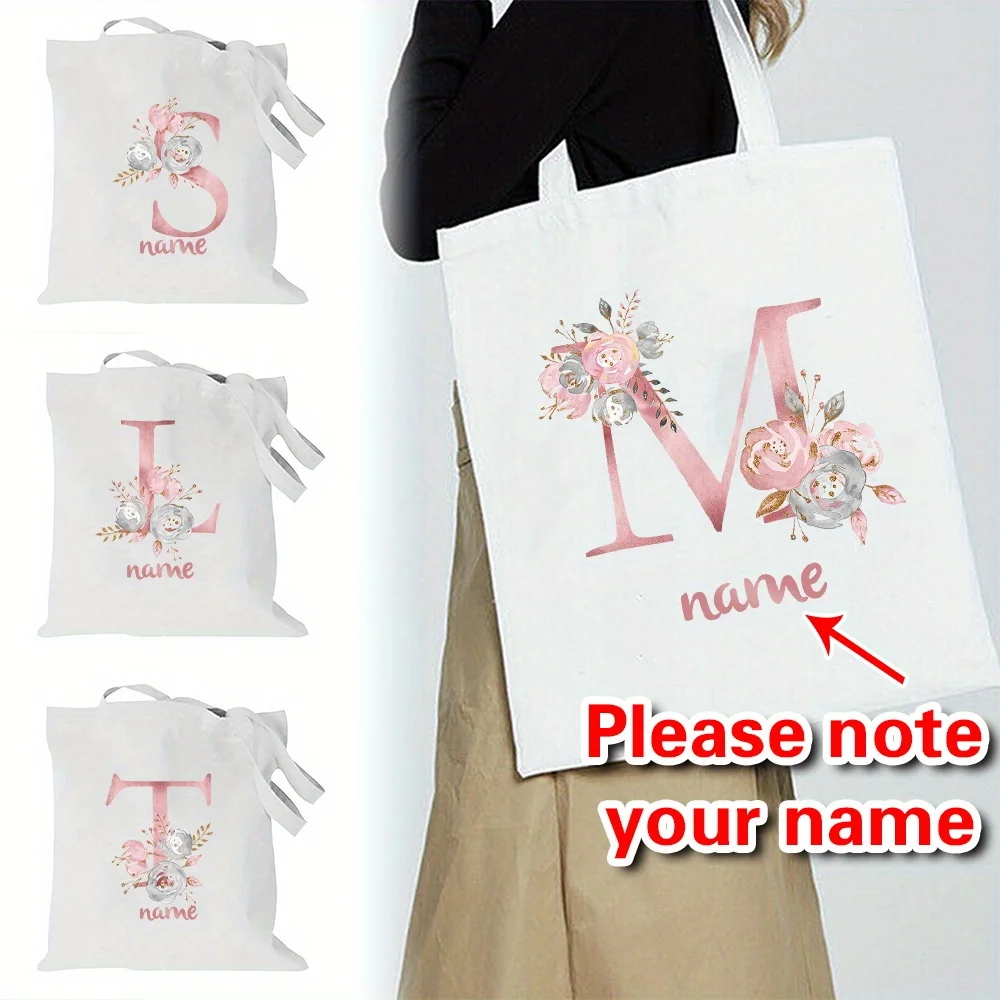 

Customized Shopping Bag Women's Handbag Casual Large Capacity Pink First Letter Printed Canvas College Shoulder Bag