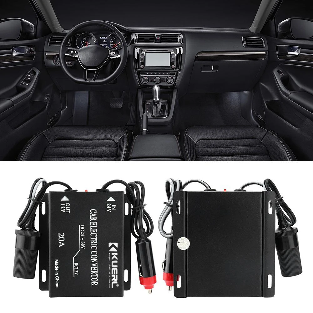 24V DC to 12V DC 20A Truck Cigarette Lighter Step Down Converter Power Adapter Appearance Design  Light Beautiful