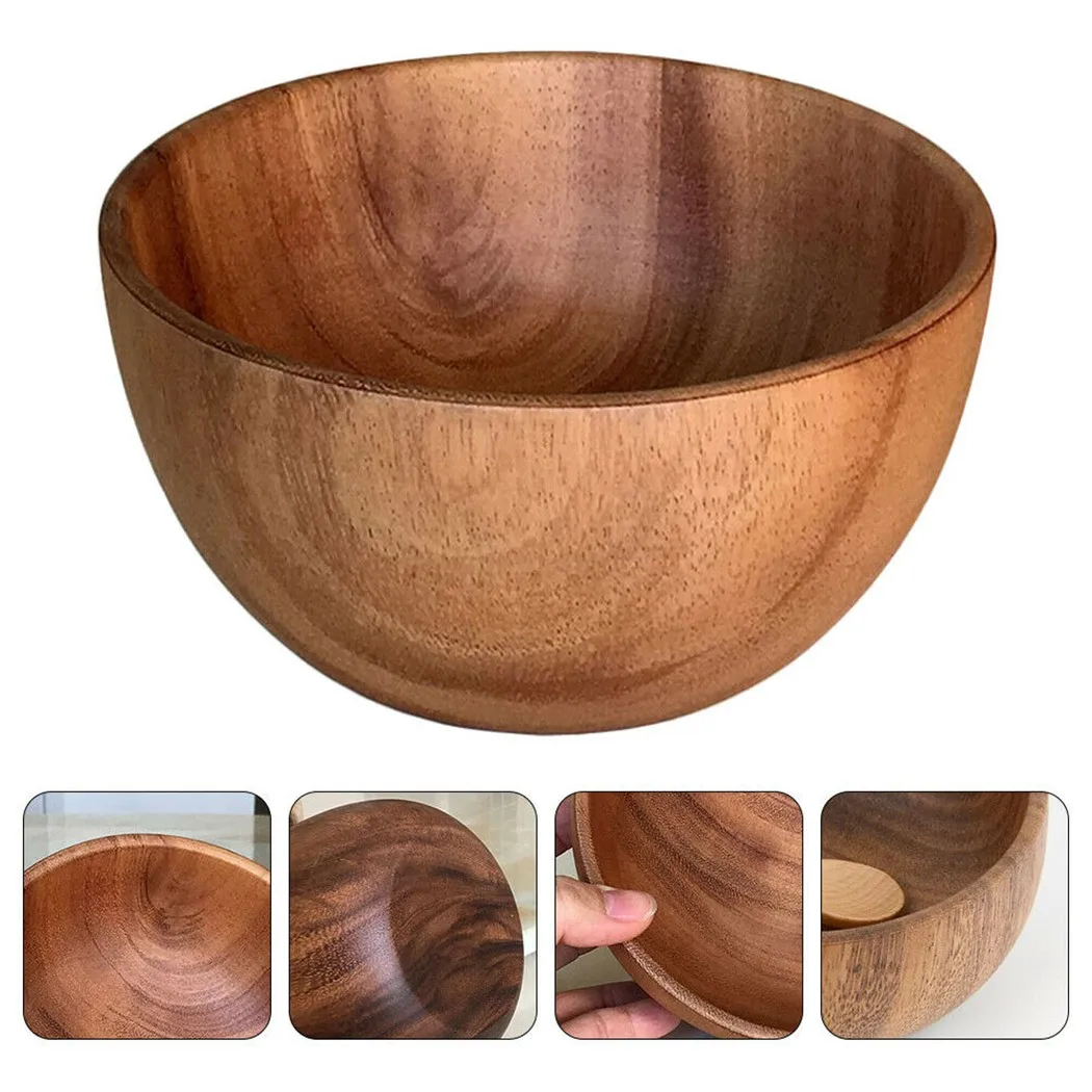 Acacia Wooden Bowl Japanese Style Wood Rice Soup Bowl Salad Ramen Bowl Food Container Small Bowl For Kids Tableware