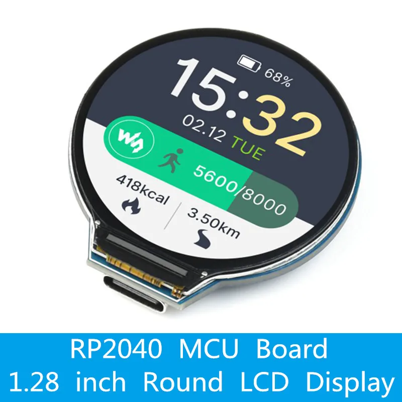 Raspberry Pi RP2040 MCU Board with1.28 inch Round LCD 65K RGB Display Module SPI Screen / Accelerometer / Gyroscope Sensors