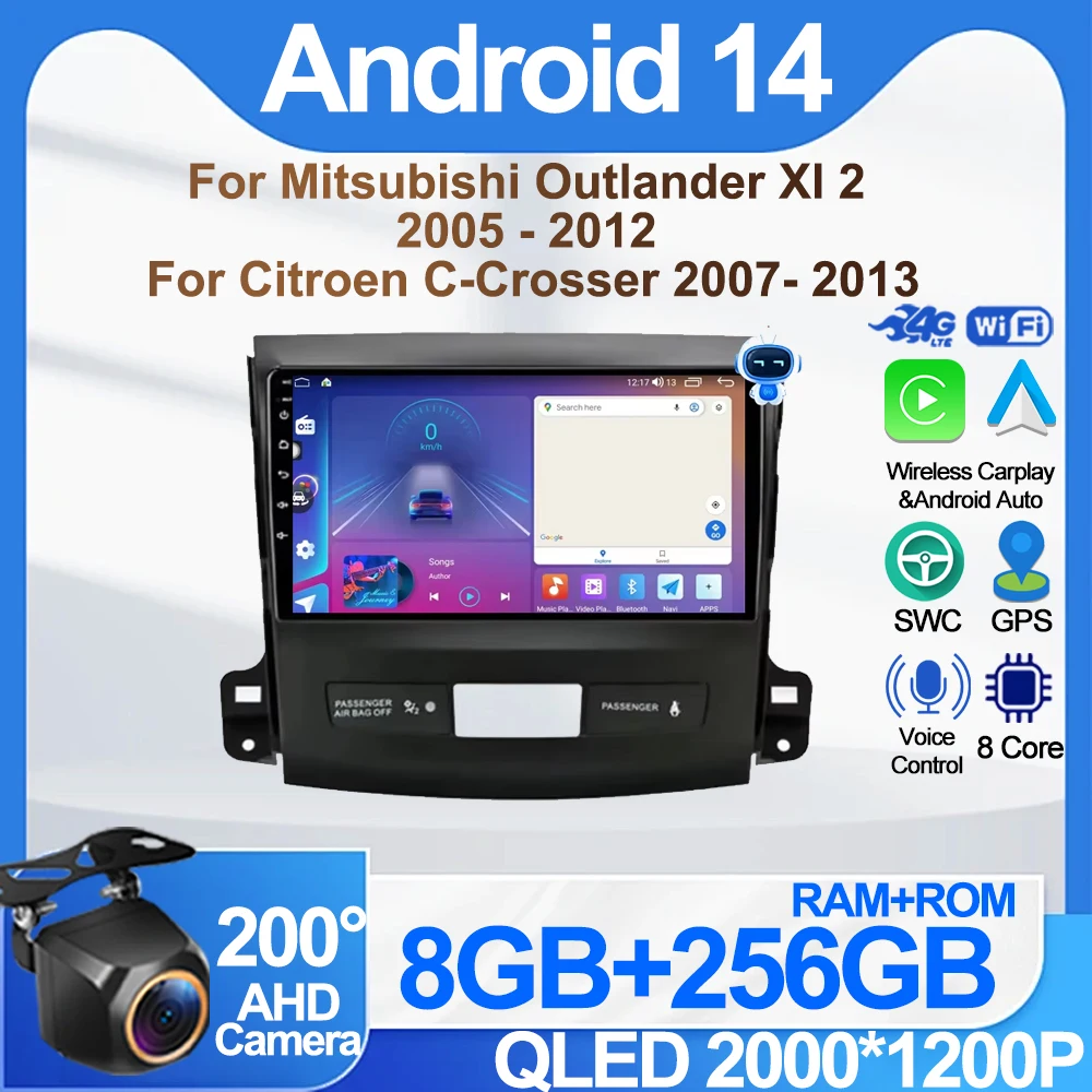 For Mitsubishi Outlander Xl 2 2005 - 2012 For Citroen C-Crosser 2007- 2013 Android 13 Car Radio Player 4G