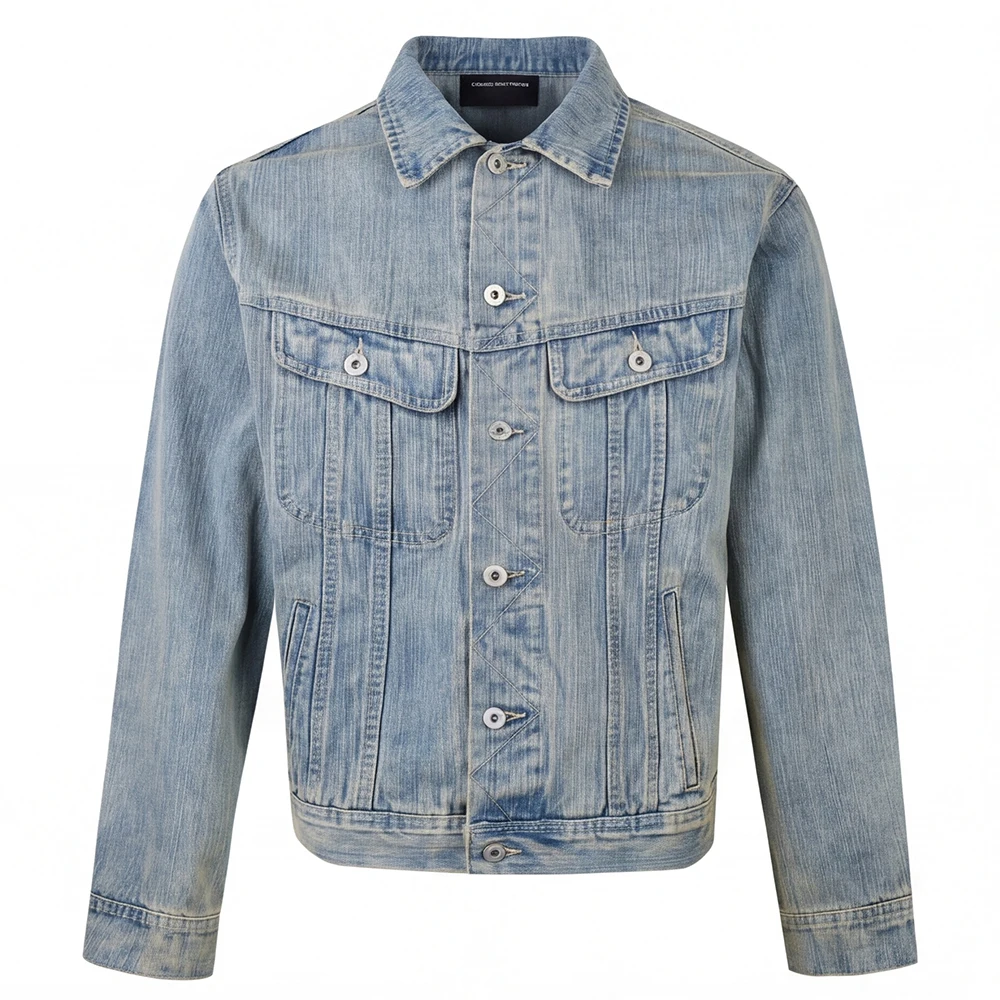 Men's Denim Jacket Vintage Light Blue Washed Trucker Jean Coat Casual Classic Button Up Outerwear Spring Fall