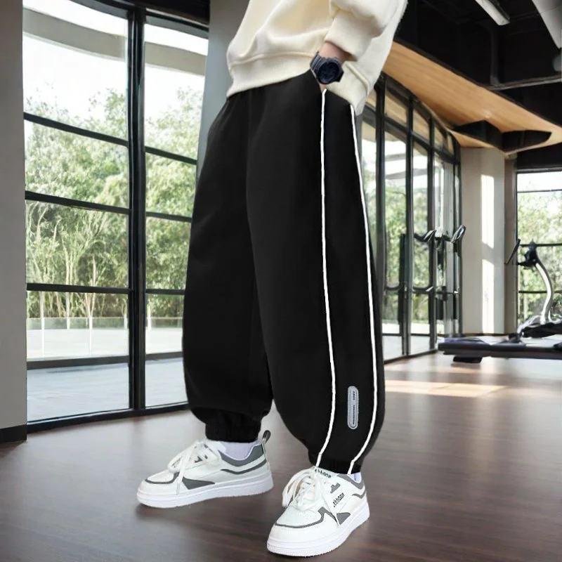 

Kids Boys Cotton Track Pants New Autum Casual Trackpants With Reflective Stripe Sportwear Loose Trousers Teenager Sweatpants