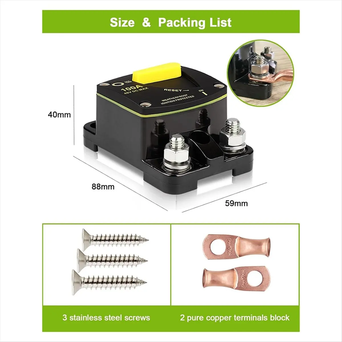 HITL 100 Amp Circuit Breaker DC 12V-48V Fuse W/Manual Reset Switch for RV Car Audio Marine Boat Trolling Motor