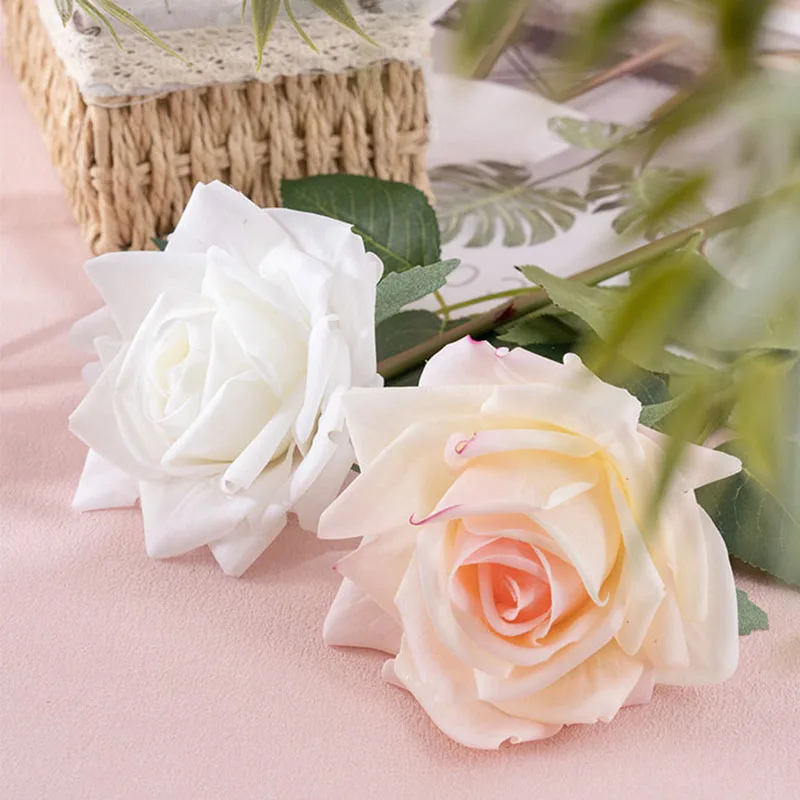 5Pcs Moist Real Touch Curled Rose Artificial Flowers Bridal Bouquet Fake Latex Rose Flower Wedding Decor Home Party Table Floral