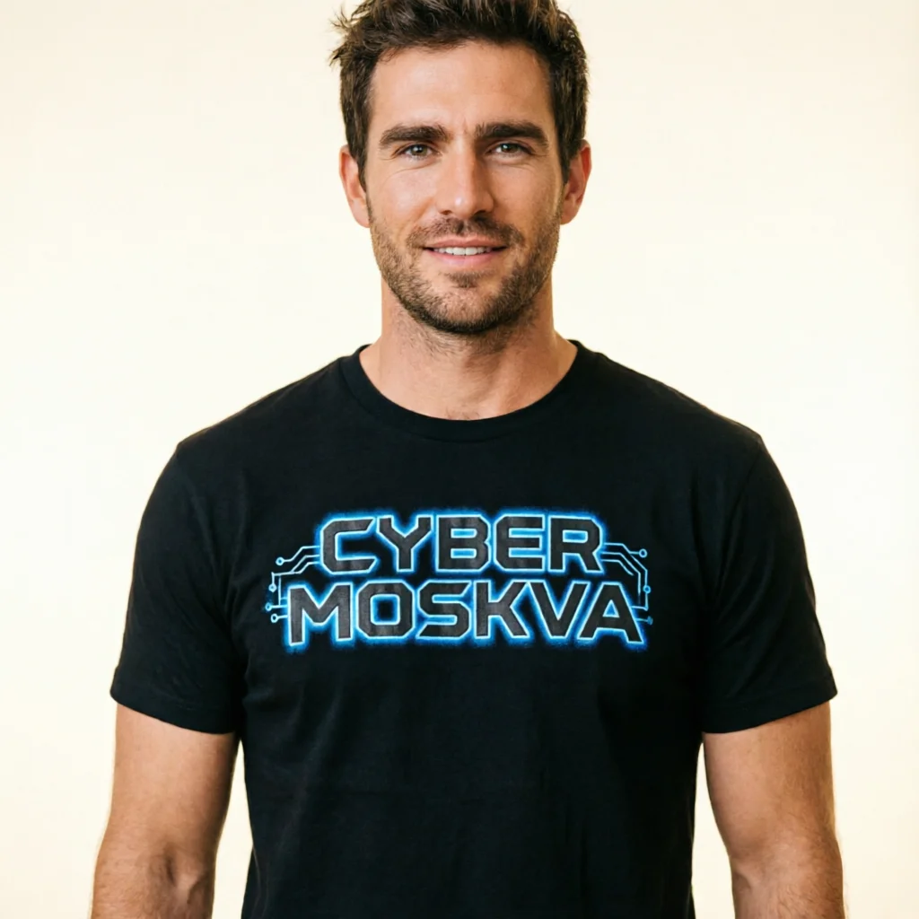 Cyber Moskva T-Shirt for Men – Retro Futuristic Russian Streetwear Graphic Tee